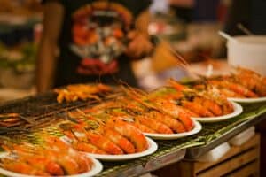 pile of shrimps on plates